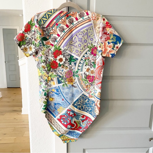 New Johnny Was Boho Neoprene Patchwork One Piece Swimsuit - Picture 3 of 7